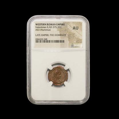 Ancient Roman Bronze Coin of Emperor Valentinian II (c. AD 380) - Kinzer Coins