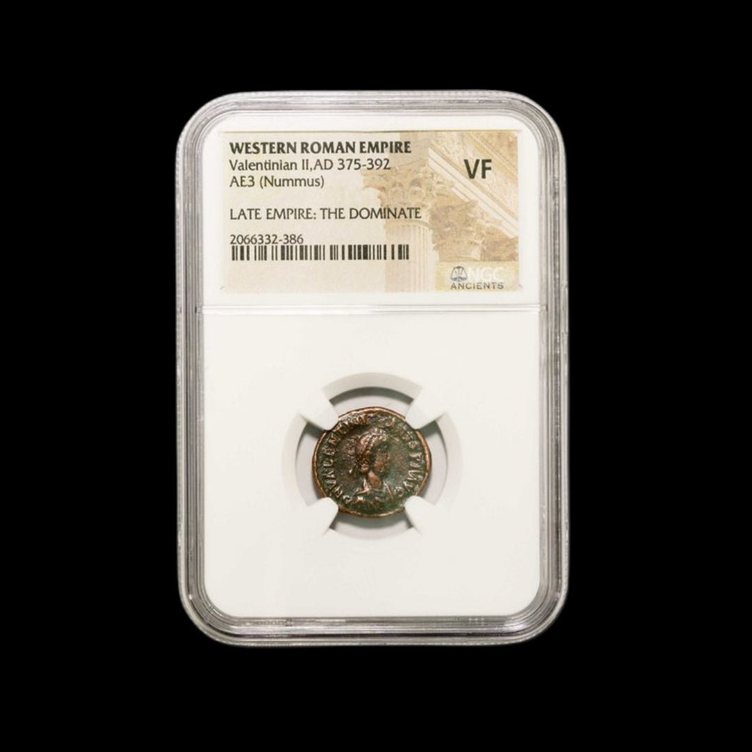 Ancient Roman Bronze Coin of Emperor Valentinian II (c. AD 380) - Kinzer Coins