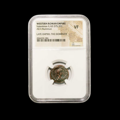 Ancient Roman Bronze Coin of Emperor Valentinian II (c. AD 380) - Kinzer Coins