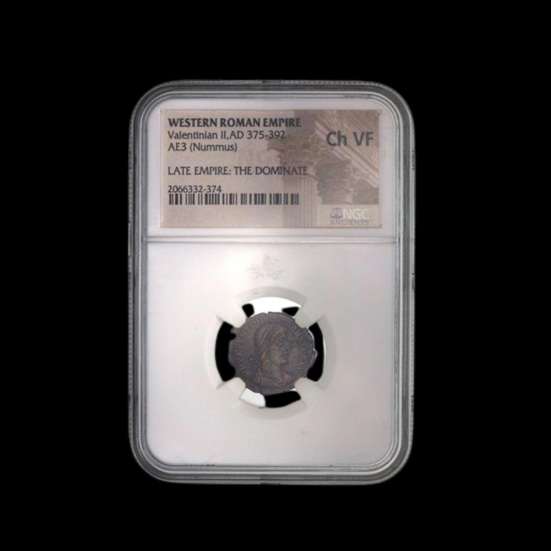 Ancient Roman Bronze Coin of Emperor Valentinian II (c. AD 380) - Kinzer Coins