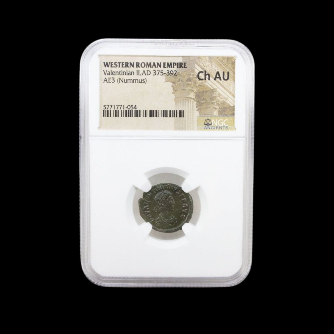 Ancient Roman Bronze Coin of Emperor Valentinian II (c. AD 380) - Kinzer Coins