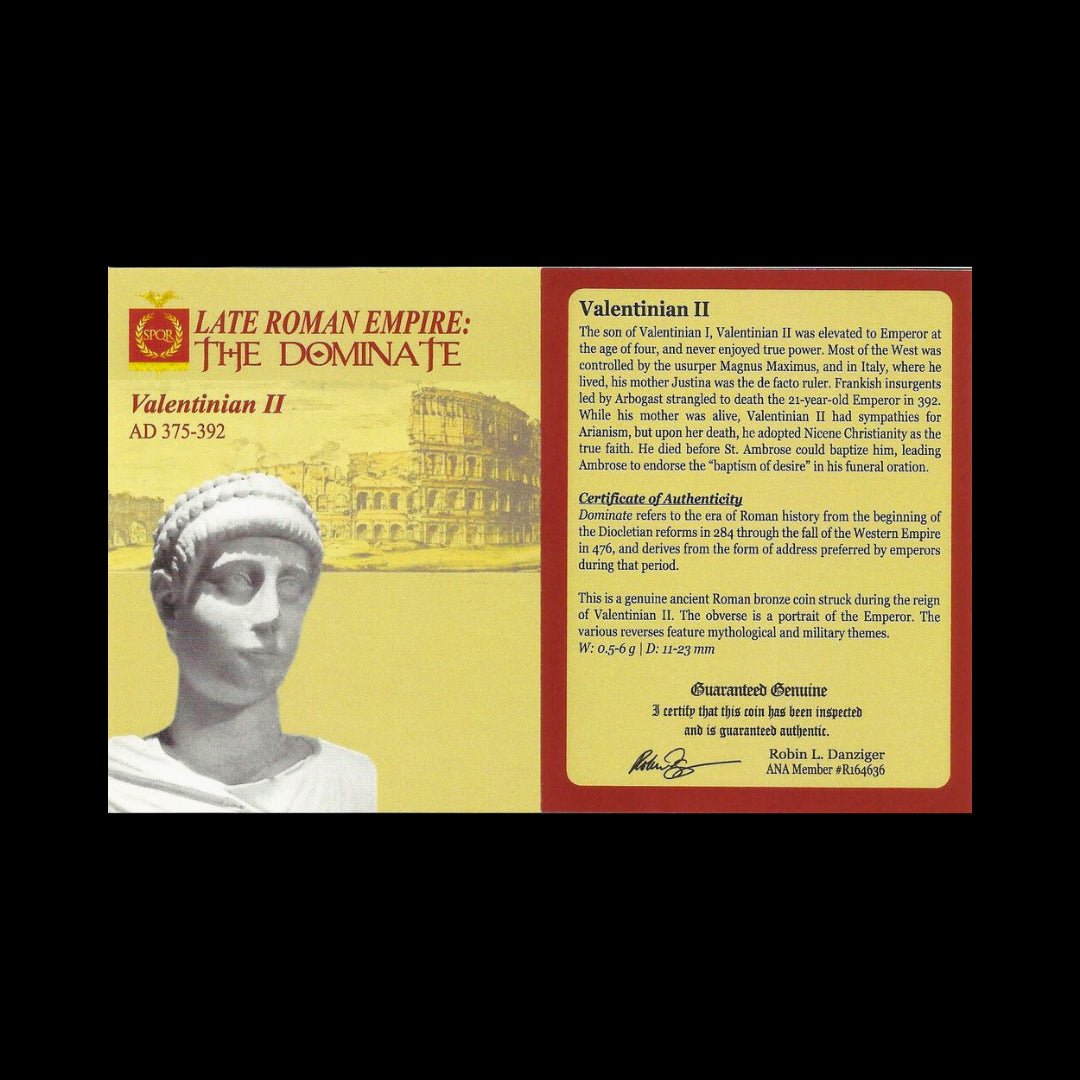 Ancient Roman Bronze Coin of Emperor Valentinian II (c. AD 380) - Kinzer Coins