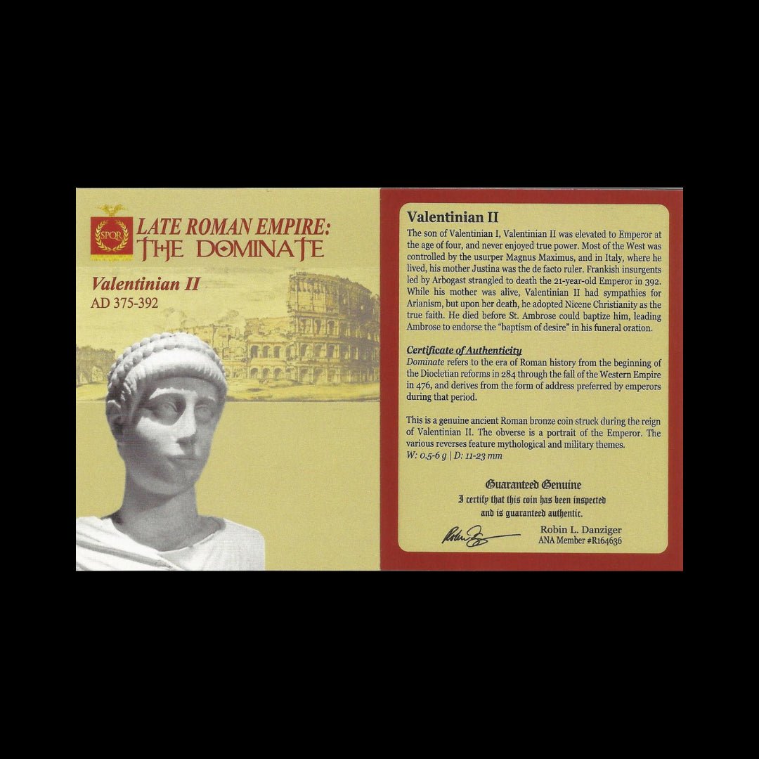 Ancient Roman Bronze Coin of Emperor Valentinian II (Child Emperor of the Late Roman Empire) - Kinzer Coins