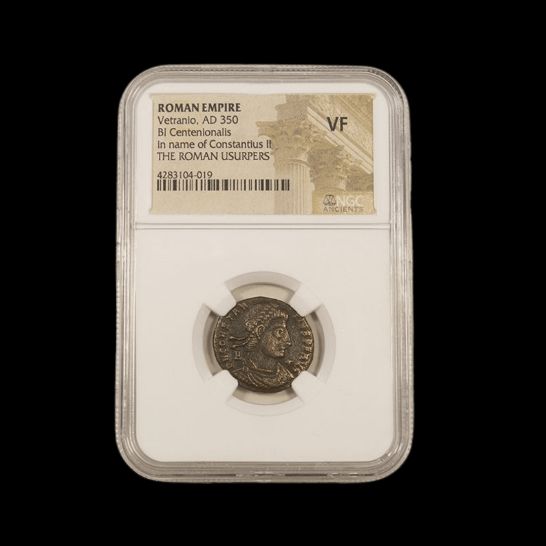 Ancient Roman Bronze Coin of Emperor Vetranio (Short - Reigned Emperor of the Late Roman Empire) - Kinzer Coins