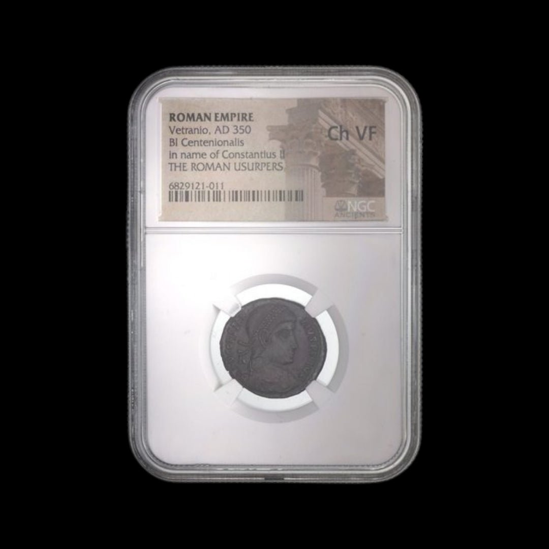 Ancient Roman Bronze Coin of Emperor Vetranio (Short - Reigned Emperor of the Late Roman Empire) - Kinzer Coins