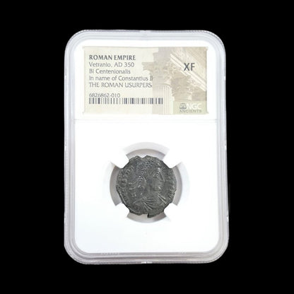 Ancient Roman Bronze Coin of Emperor Vetranio (Short - Reigned Emperor of the Late Roman Empire) - Kinzer Coins