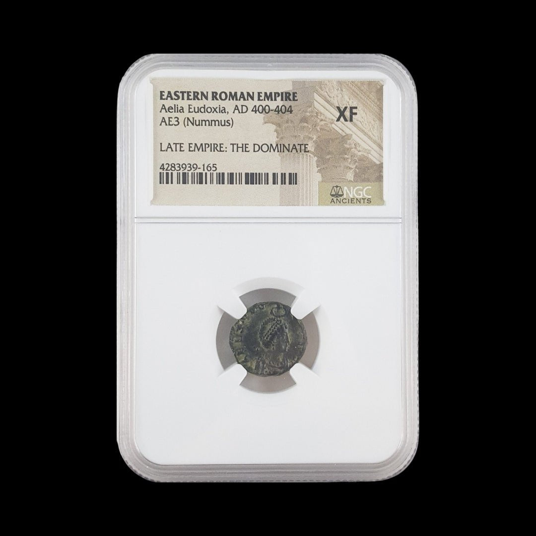 Ancient Roman Bronze Coin of Empress Aelia Eudoxia (Wife of Emperor Arcadius) - Kinzer Coins