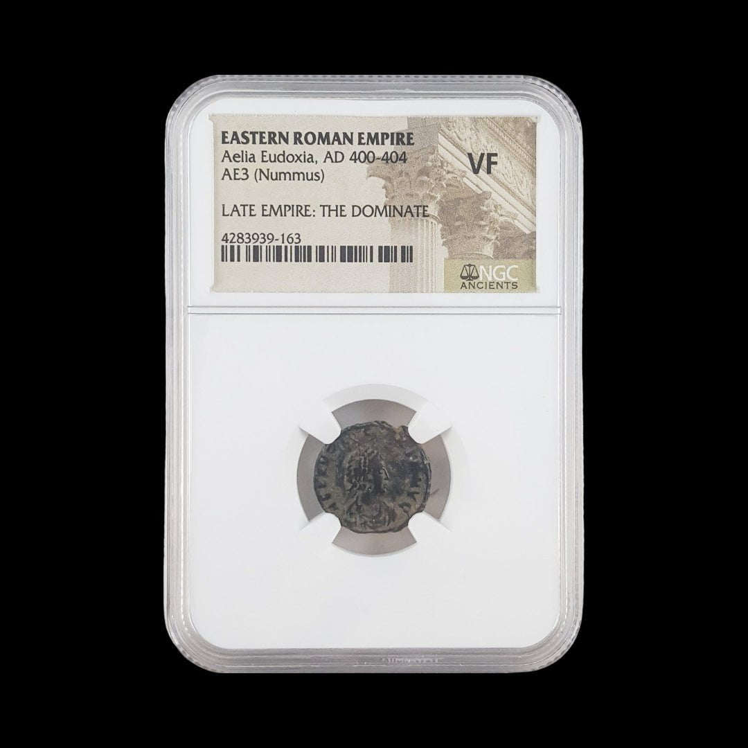 Ancient Roman Bronze Coin of Empress Aelia Eudoxia (Wife of Emperor Arcadius) - Kinzer Coins