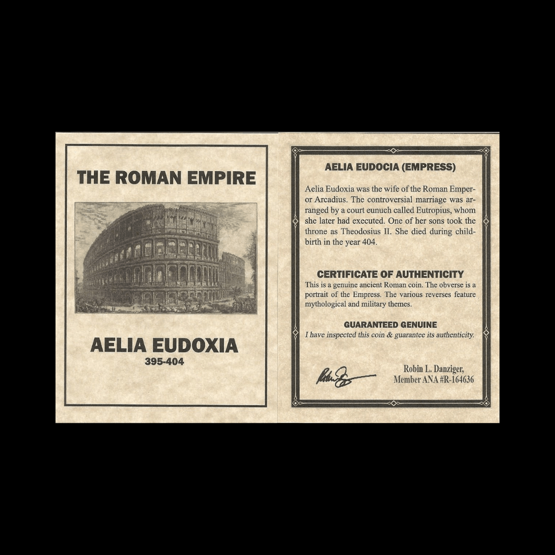 Ancient Roman Bronze Coin of Empress Aelia Eudoxia (Wife of Emperor Arcadius) - Kinzer Coins
