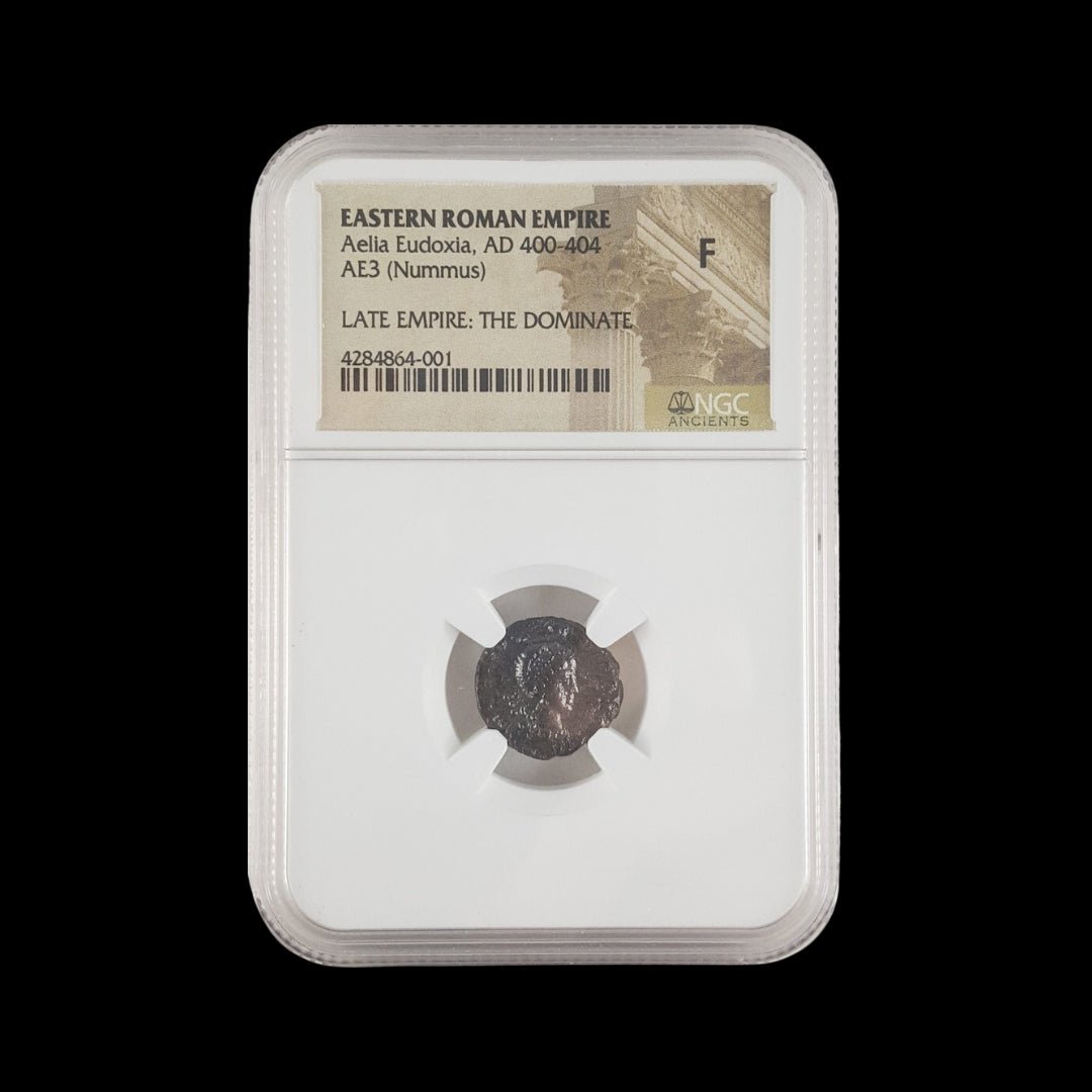 Ancient Roman Bronze Coin of Empress Aelia Eudoxia (Wife of Emperor Arcadius) - Kinzer Coins