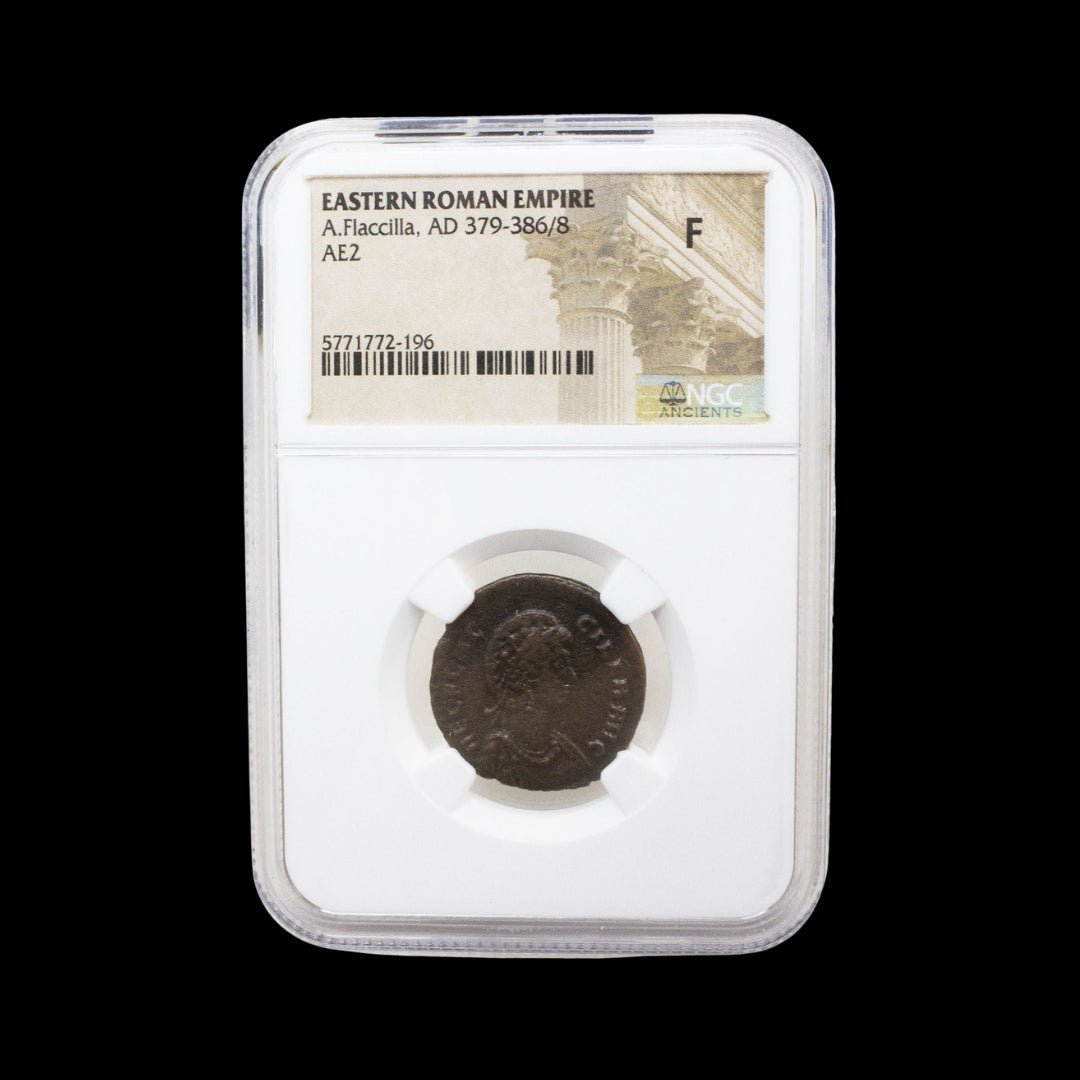 Ancient Roman Bronze Coin of Empress Aelia Flaccilla (Wife of Emperor Theodosius I) - Kinzer Coins