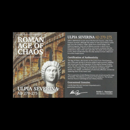 Ancient Roman Bronze Coin of Empress Ulpia Severina (Empress During Aurelian’s Reunification of Rome) - Kinzer Coins