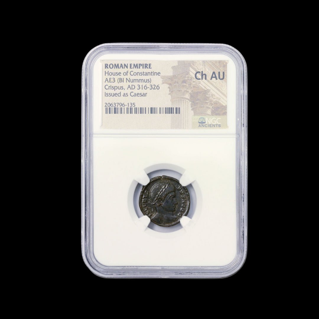 Ancient Roman Bronze Coin of Prince Crispus (London Mint), NGC Certified - Kinzer Coins
