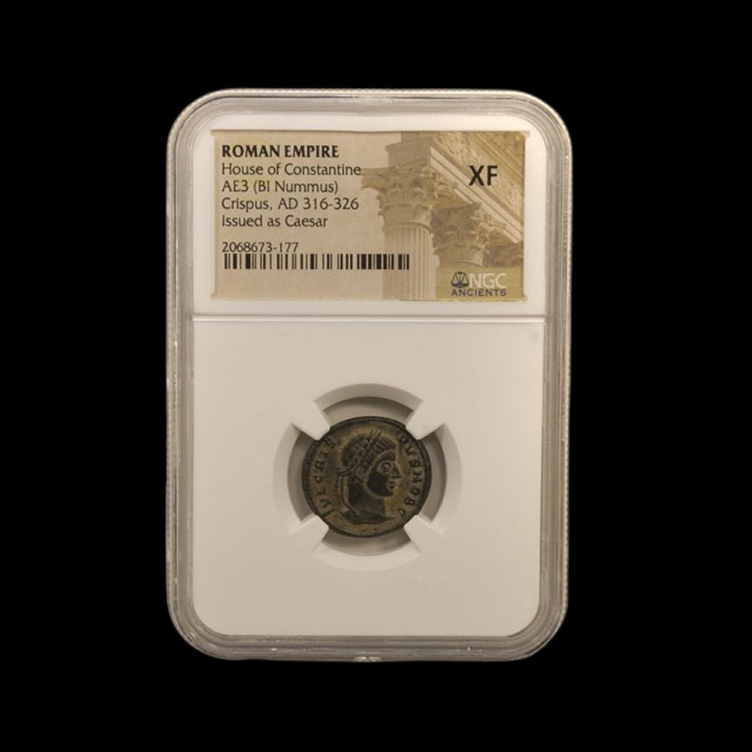 Ancient Roman Bronze Coin of Prince Crispus (London Mint), NGC Certified - Kinzer Coins