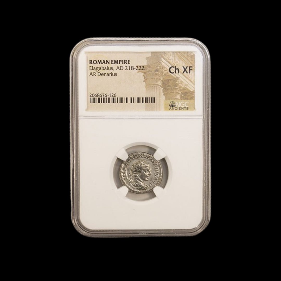 Ancient Roman Silver Coin of Emperor Elagabalus (Most Controversial Roman Emperor) - Kinzer Coins