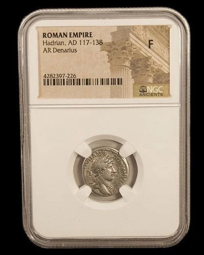 Ancient Roman Silver Coin of Emperor Hadrian (Builder of Hadrian’s Wall) - Kinzer Coins