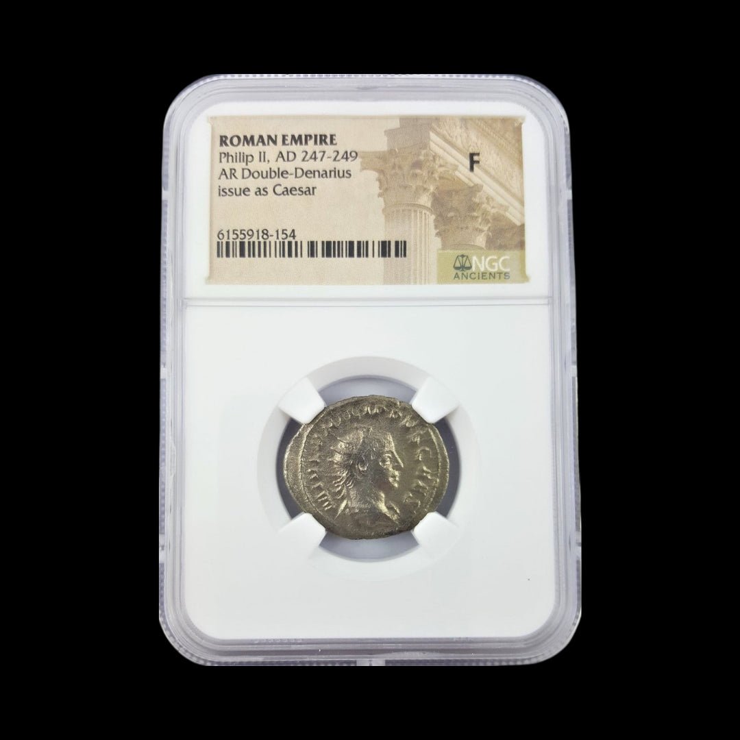 Ancient Roman Silver Coin of Emperor Philip II (Imperial Son Raised to the Throne) - Kinzer Coins