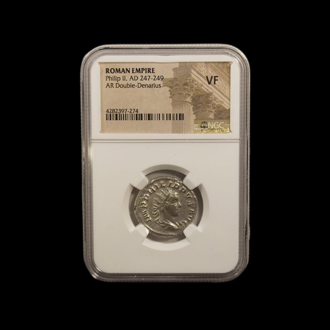 Ancient Roman Silver Coin of Emperor Philip II (Imperial Son Raised to the Throne) - Kinzer Coins