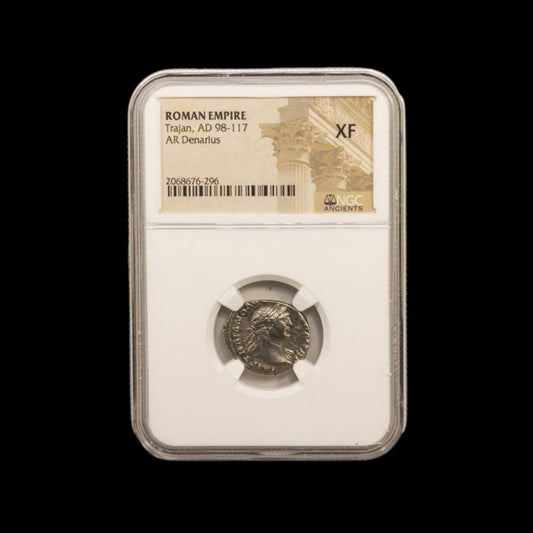 Ancient Roman Silver Coin of Emperor Trajan (Ruler at the Height of Rome’s Power) - Kinzer Coins
