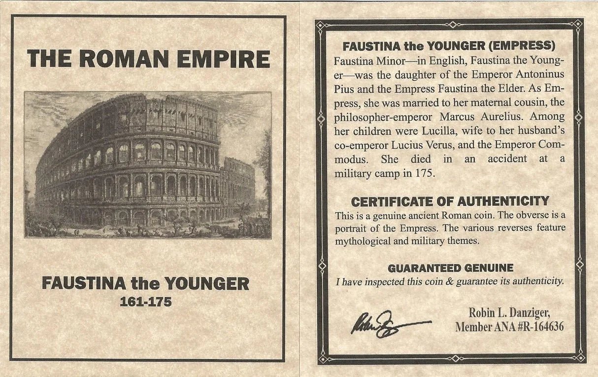 Ancient Roman Silver Coin of Empress Faustina the Younger (Wife of Marcus Aurelius) - Kinzer Coins