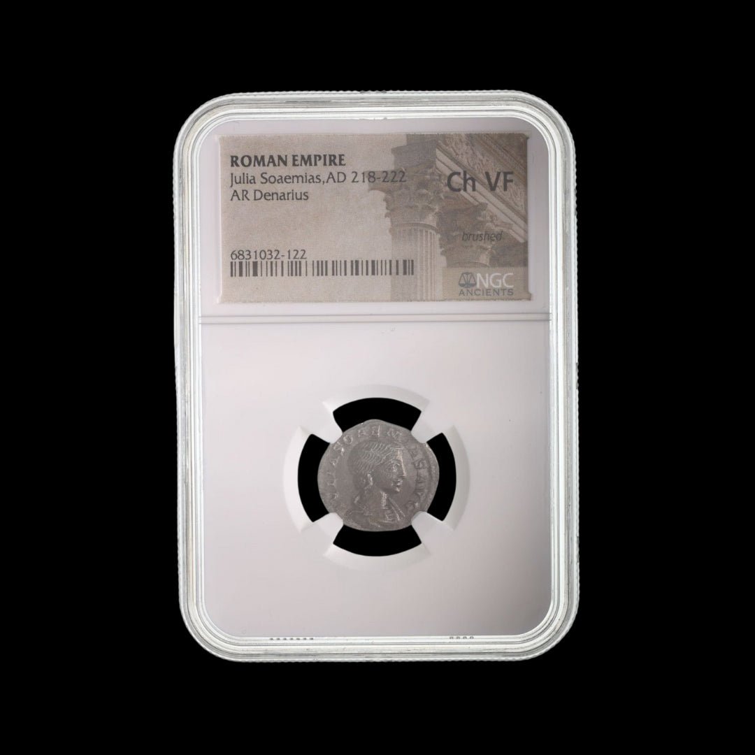 Ancient Roman Silver Coin of Empress Julia Soaemias (Mother of Emperor Elagabalus) - Kinzer Coins