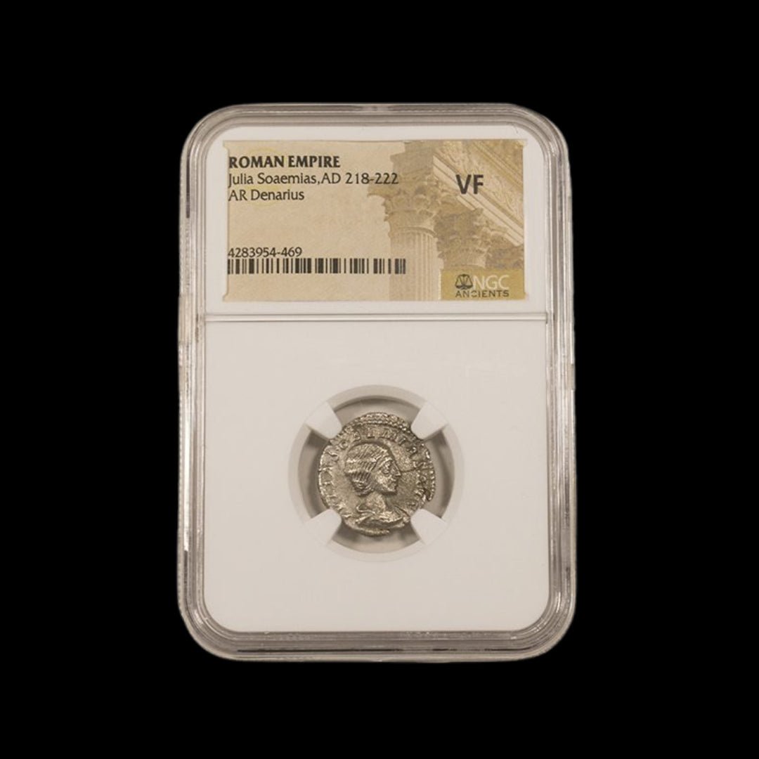 Ancient Roman Silver Coin of Empress Julia Soaemias (Mother of Emperor Elagabalus) - Kinzer Coins