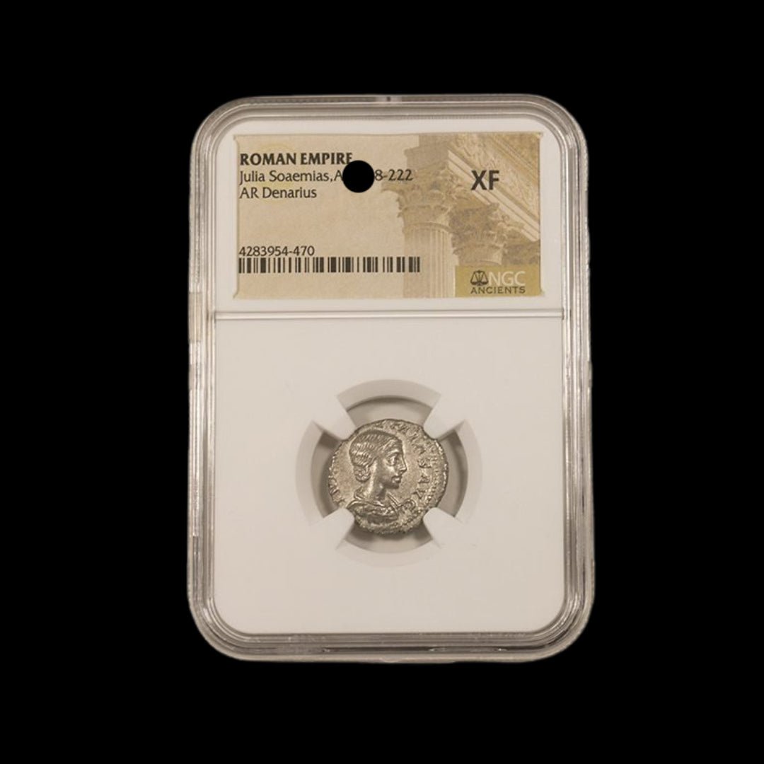 Ancient Roman Silver Coin of Empress Julia Soaemias (Mother of Emperor Elagabalus) - Kinzer Coins