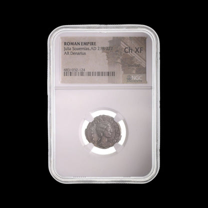 Ancient Roman Silver Coin of Empress Julia Soaemias (Mother of Emperor Elagabalus) - Kinzer Coins