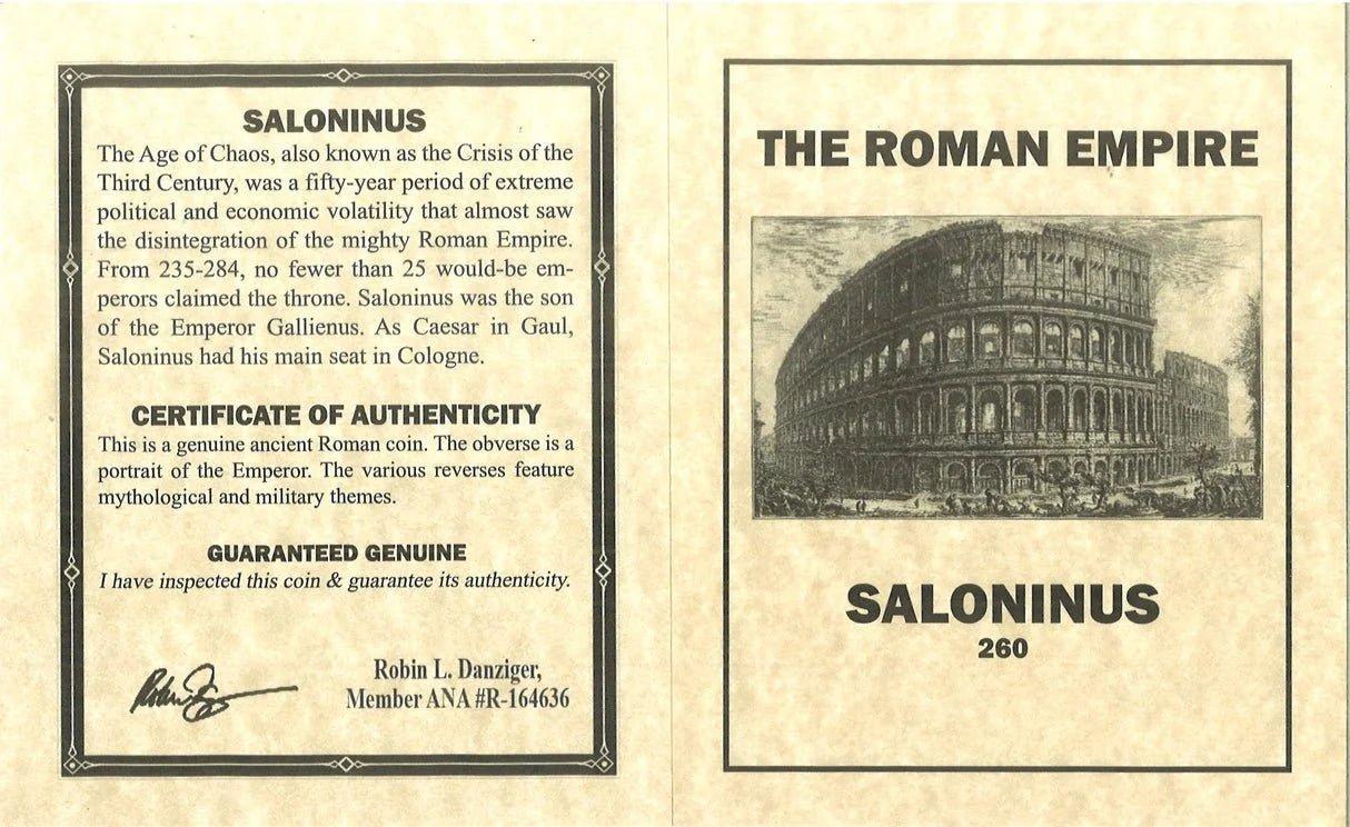 Ancient Roman Silver Coin of Prince Saloninus (Son of Emperor Gallienus) - Kinzer Coins