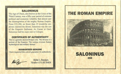 Ancient Roman Silver Coin of Prince Saloninus (Son of Emperor Gallienus) - Kinzer Coins