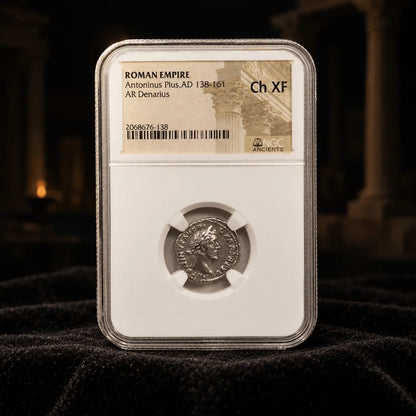 Antoninus Pius Ancient Roman Silver Denarius (AD 138–161) — NGC Certified - Kinzer Coins