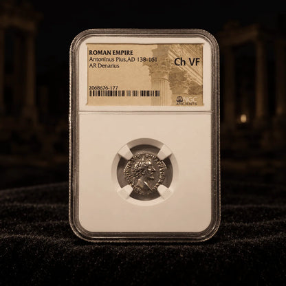 Antoninus Pius Ancient Roman Silver Denarius (AD 138–161) — NGC Certified - Kinzer Coins