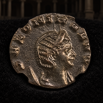 Representative coin obverse resting on black velvet with an illustrative historical background — Salonina Ancient Roman Antoninianus — Empress & Wife of Gallienus (AD 254–268) — NGC Certified