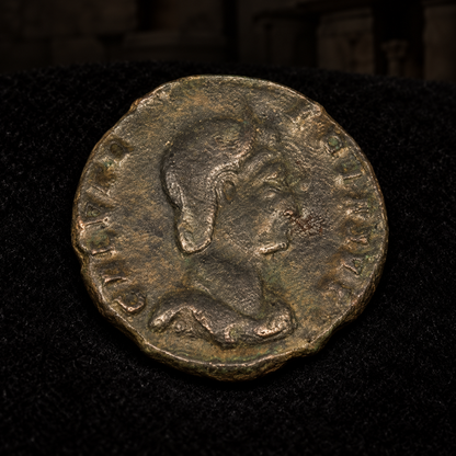 Styled coin preview on black velvet with an illustrative historical background — Galeria Valeria Roman Bronze AE1/2 — NGC