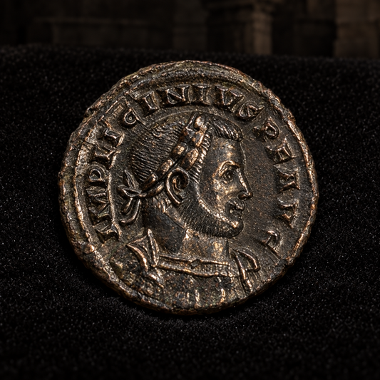 Styled coin preview on black velvet with an illustrative historical background — Licinius I Roman Bronze AE2/3 — Mixed Reverses — NGC