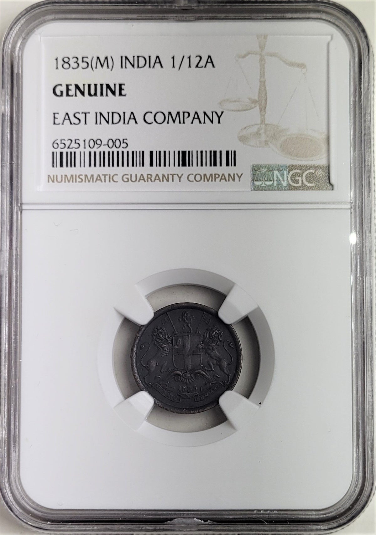 East India Company 1835 1/12 Anna — representative supplier photograph 1