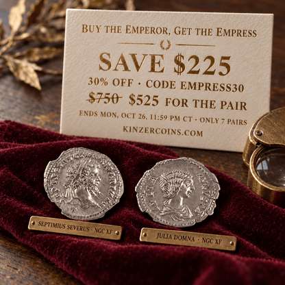 Buy 1 Get 1: Buy the Emperor, Get the Empress, Septimius Severus XF and Julia Domna XF (NGC Silver Pair) - Kinzer Coins