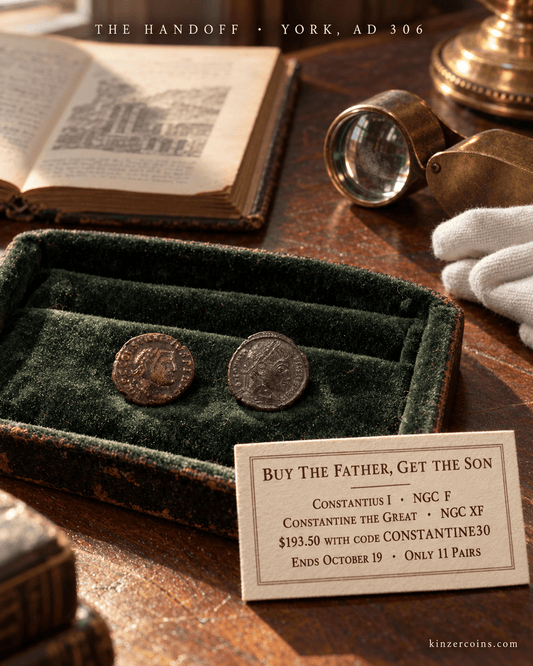 Buy 1 Get 1: Buy the Father, Get the Son, Constantius I F and Constantine the Great XF (NGC Pair) - Kinzer Coins