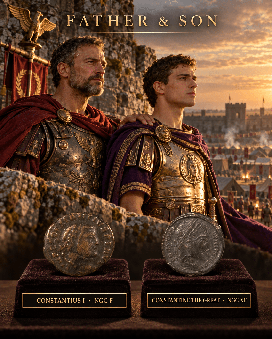 Buy 1 Get 1: Buy the Father, Get the Son, Constantius I F and Constantine the Great XF (NGC Pair) - Kinzer Coins