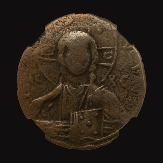 Byzantine Anonymous Follis Featuring Jesus Christ (c. 10th–11th Century AD) - Kinzer Coins