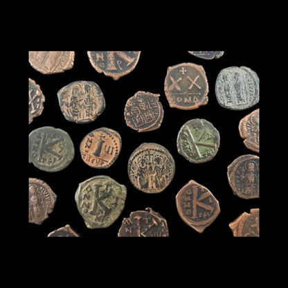 Byzantine Bronze Follis of Justin II and Sophia (about 1,450 years ago) - Kinzer Coins