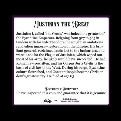 Byzantine Coin of Emperor Justinian the Great (about 1470 years ago) - Kinzer Coins