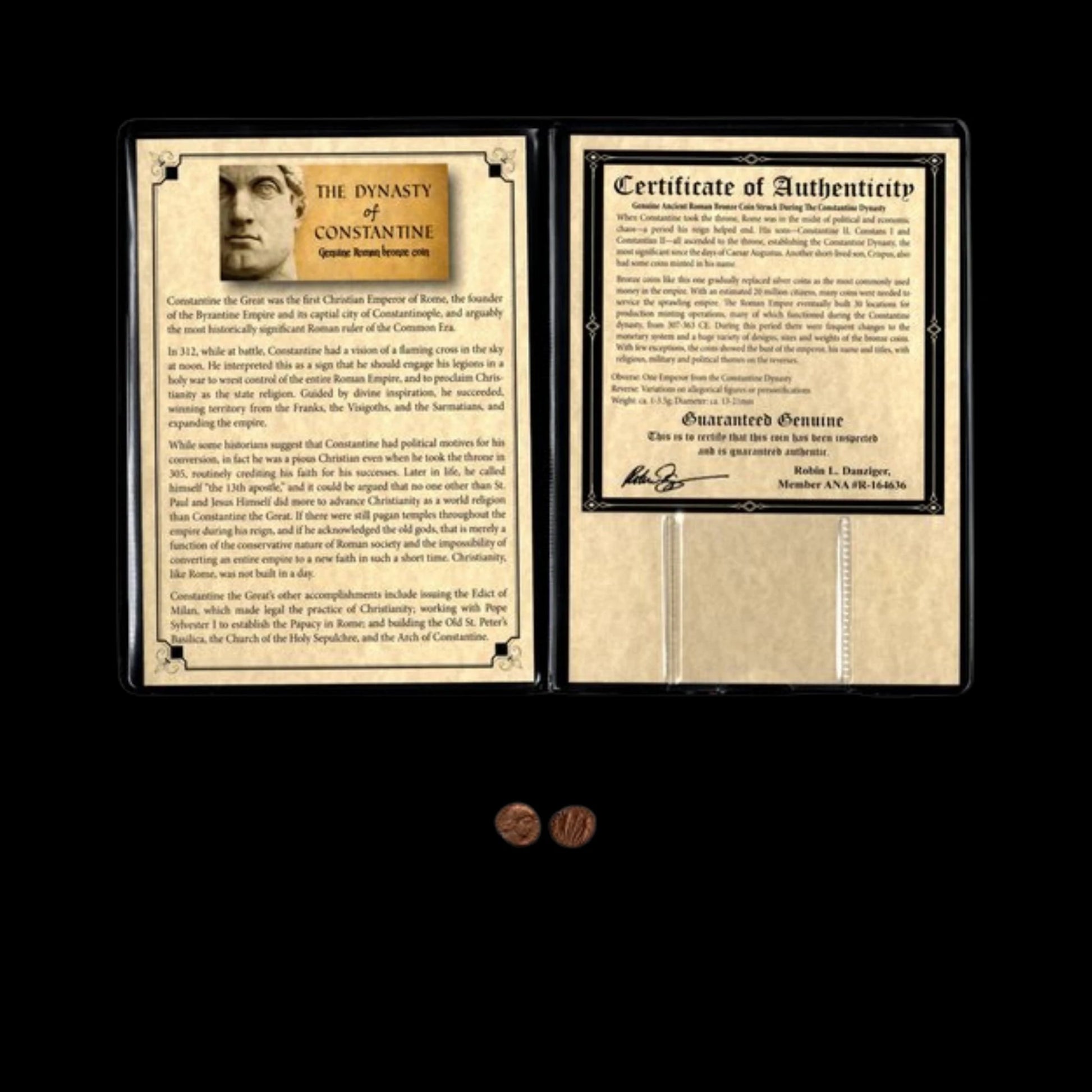 Constantine Dynasty Bronze in Album – Roman Imperial Coin, c. AD 306–361 (Over 1,650 Years Old) - Kinzer Coins