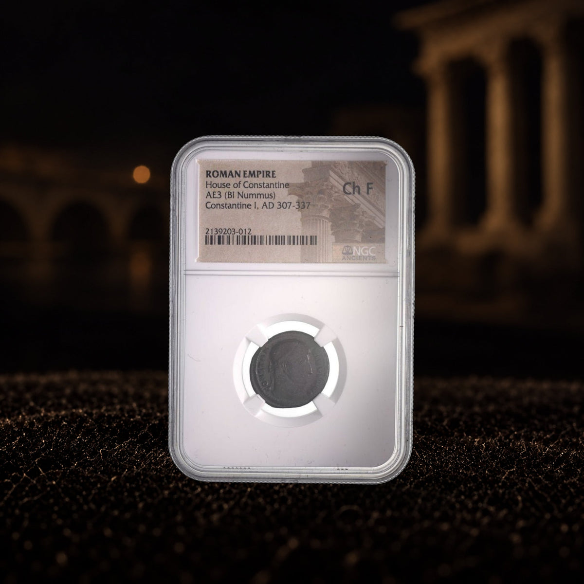 Constantine the Great Roman bronze coin (AD 306–337), NGC CH-F grade variant — representative product photograph, Kinzer Coins