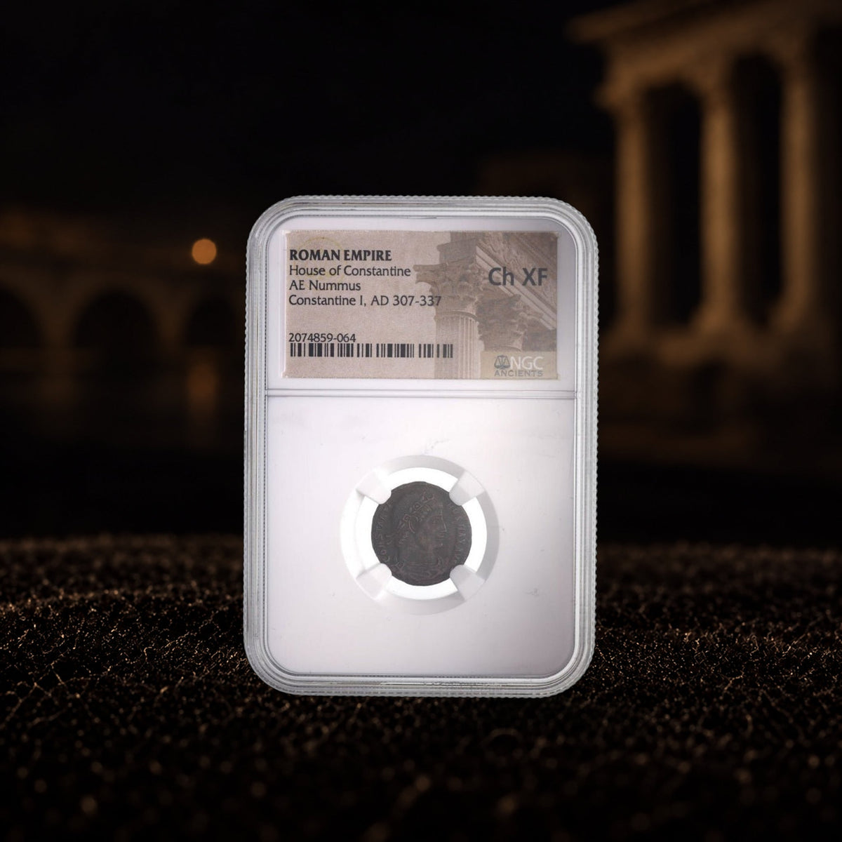 Constantine the Great Roman bronze coin (AD 306–337), NGC CH-XF grade variant — representative product photograph, Kinzer Coins