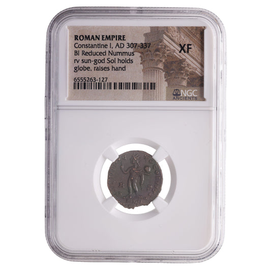 Constantine the Great Sol Invictus Bronze — NGC Certified; original photograph, NGC holder and label