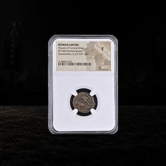Constantius II Ancient Roman Bronze Coin, representative coin in its NGC holder with the certification label
