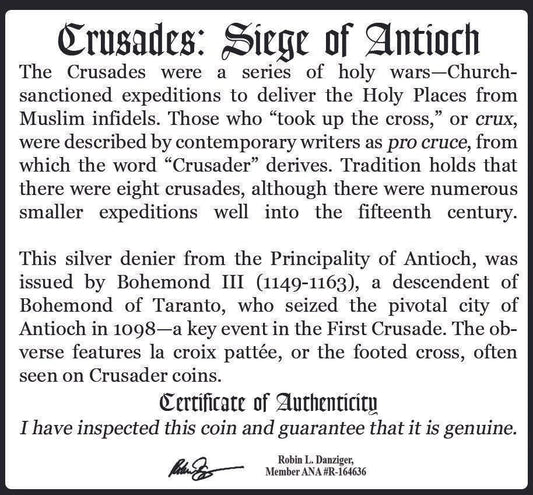 Crusades — Silver Denier of Antioch (Siege of the Holy City) - Kinzer Coins