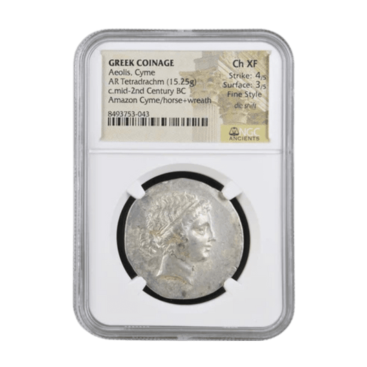 Ancient Cyme (Aeolis) Silver Tetradrachm - Amazon Warrior & Horse, Hellenistic Style - Kinzer Coins