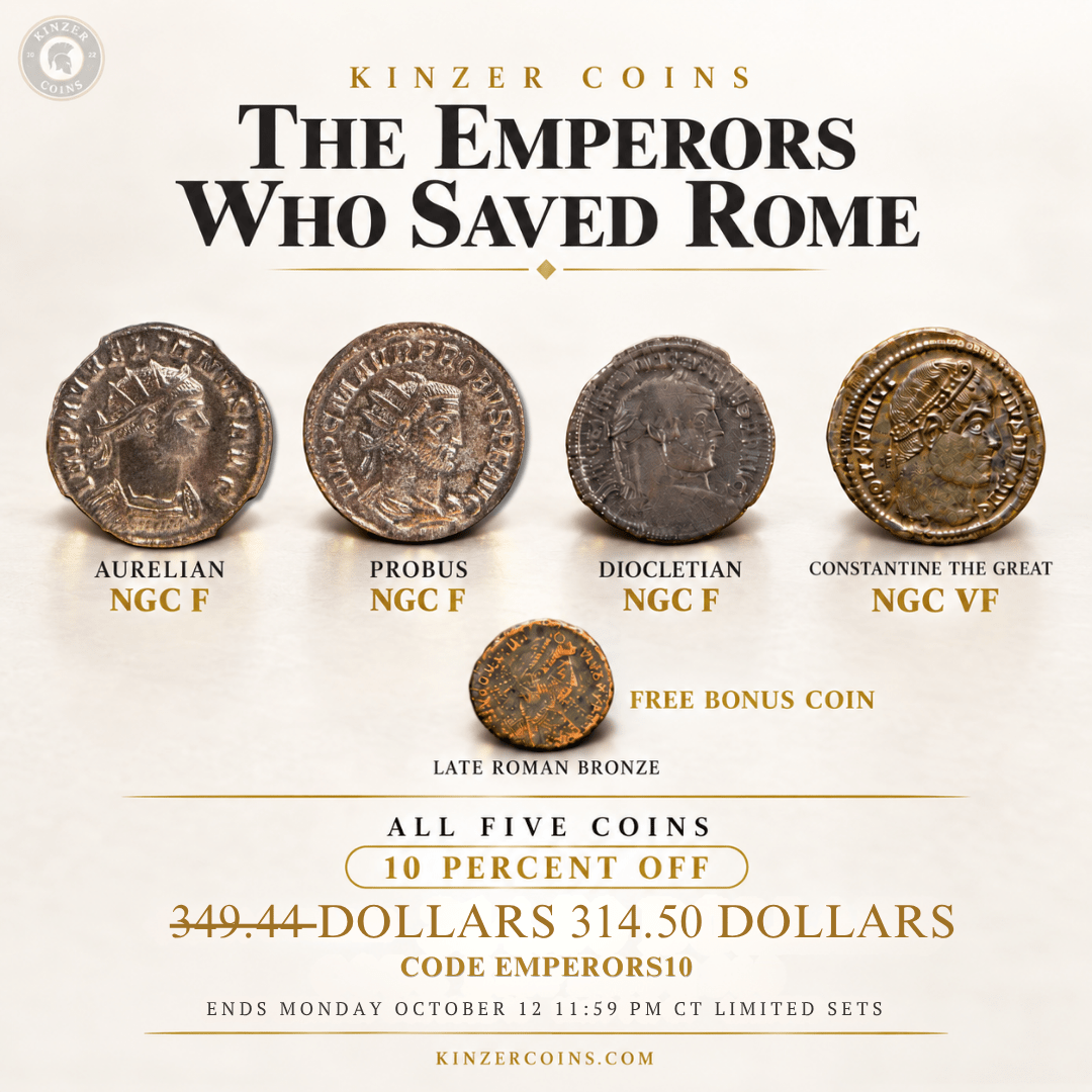 FREE Roman Coin + The Emperors Who Saved Rome: Aurelian, Probus, Diocletian & Constantine (NGC Certified Set) - Kinzer Coins